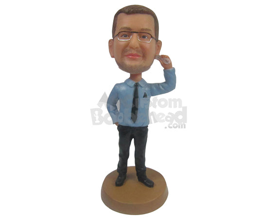 Custom Bobblehead Male Is A Professional Attire With Matching Spectacles And Phone In Hand - Leisure & Casual Casual Males Personalized Bobblehead & Cake Topper Custom Bobblehead Male Is A Professional Attire With Matching Spectacles And Phone In Hand - Leisure & Casual Casual Males Personalized Bobblehead & Cake Topper
